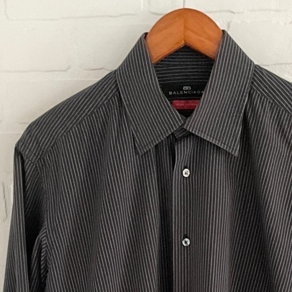 Balenciaga Men’s Button down shirt Pinstripe Black White 100% cotton FLAW XL - Picture 13 of 14